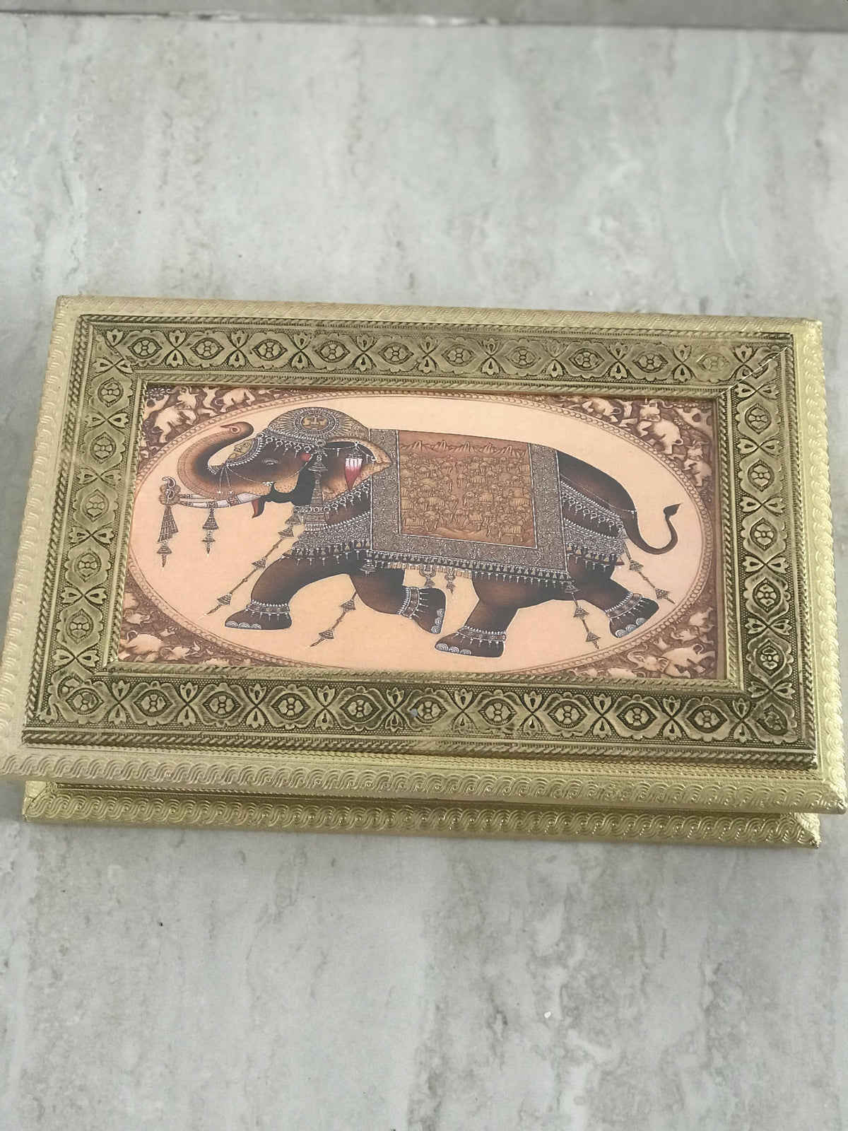 Image 2 of SK Mithaii | Assorted Rajasthani Elephant Design Dry Fruit Box | Almonds | Apricots | Figs | Black Resins |4 Partition