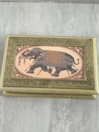 Image 2 of SK Mithaii | Assorted Rajasthani Elephant Design Dry Fruit Box | Almonds | Apricots | Figs | Black Resins |4 Partition