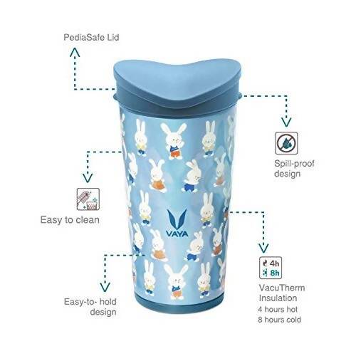 Image 3 of Vaya Drynk Stainless Steel Strawless Silicone Bunnies Print Spout Tumbler With Spill-Proof Pediasafe Lid - 350ml (Blue)