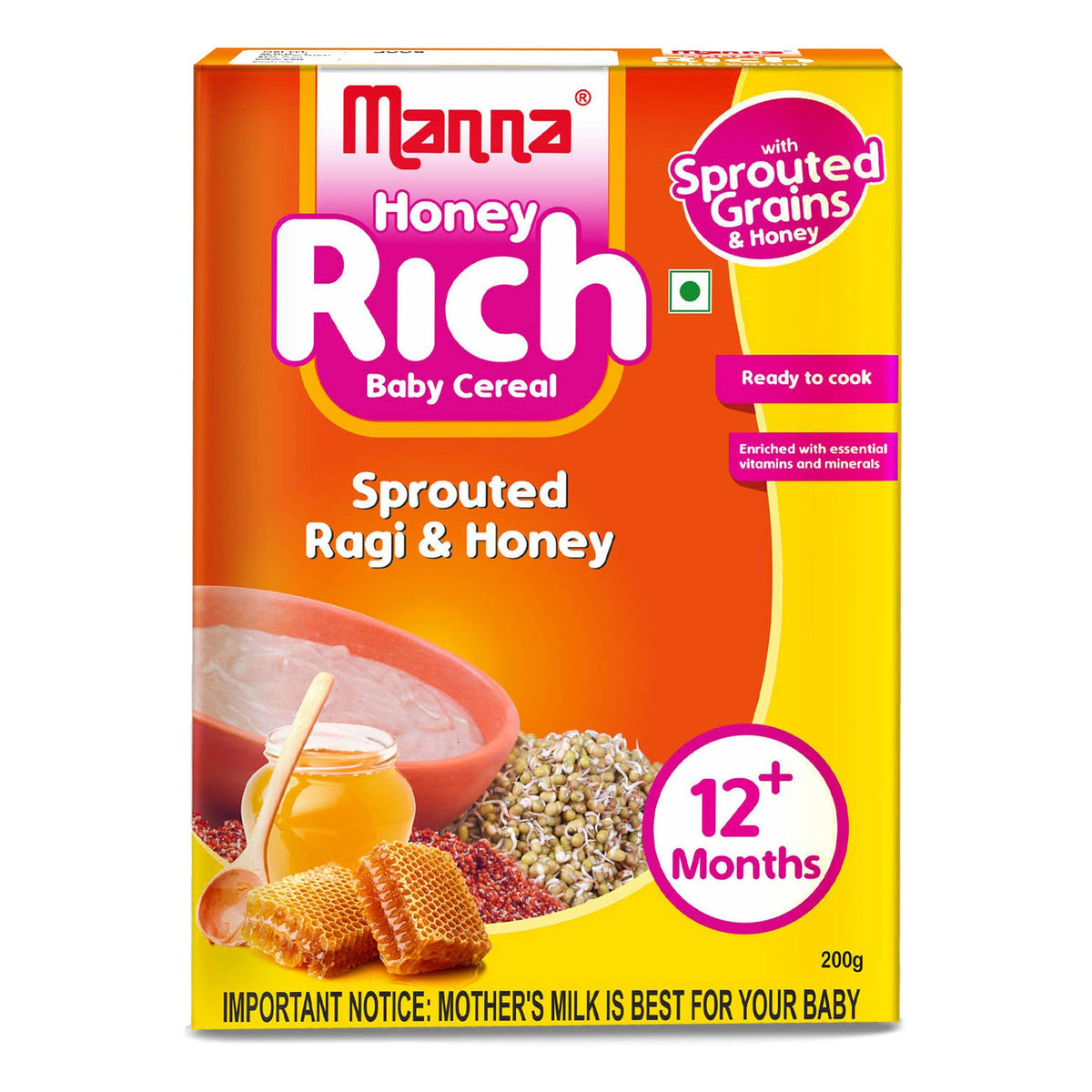 Image 1 of Manna Baby Cereal Sprouted Ragi and Honey powder 12 months