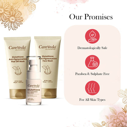 Image 5 of CareVeda Glutathione Skin Care Set of 3 | Face Wash & Peel off Mask, Face Serum for Bright, Even-Toned Skin | Anti-Pigmentation & Glow Boost | For Men & Women