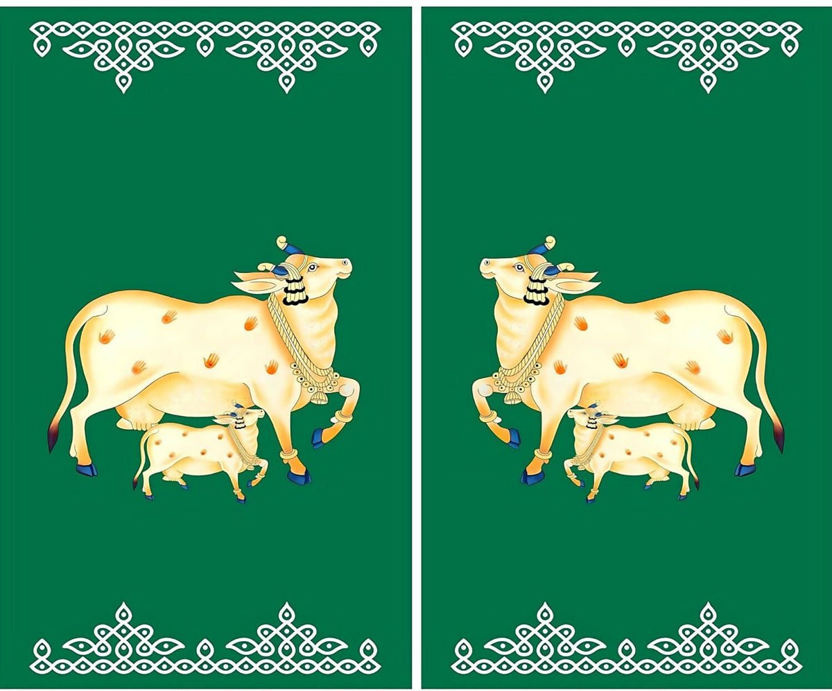 Image 1 of Default Title for the product Sri Yagnaa M 46 – Green Gomatha Muggu Backdrop Cloth, Set of 2, 5 x 8 Ft