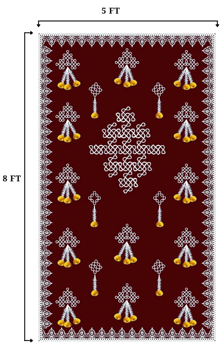 Image 3 of Sri Yagnaa M 2 – Dark Chocolate Muggu Backdrop Cloth with Flower Hanging, 5 x 8 Ft