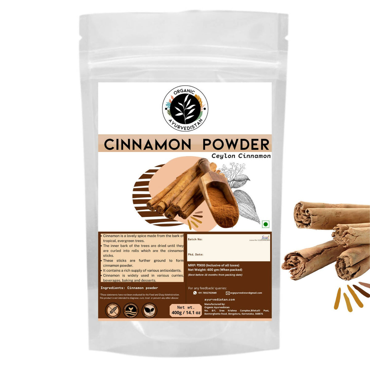 Image 1 of 400 gm / Pack of 1 for the product Organic Ayurvedistan Ceylon Cinnamon Powder