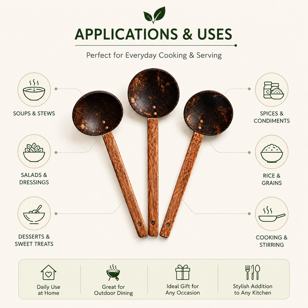 Image 4 of Thenga Coconut Shell Ladles/Spoon Set