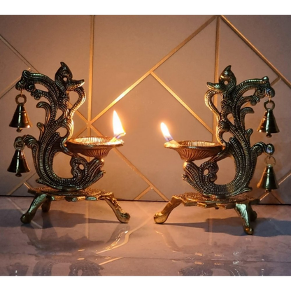 Image 9 of Saudeep India Oxidized Metal Diya for Puja