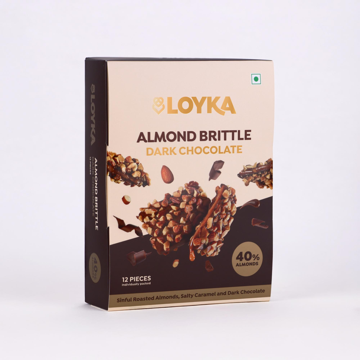 Image 1 of Loyka Almond Brittle Dark Chocolate 12 pcs Box With 46% Ghana Dark Chocolate