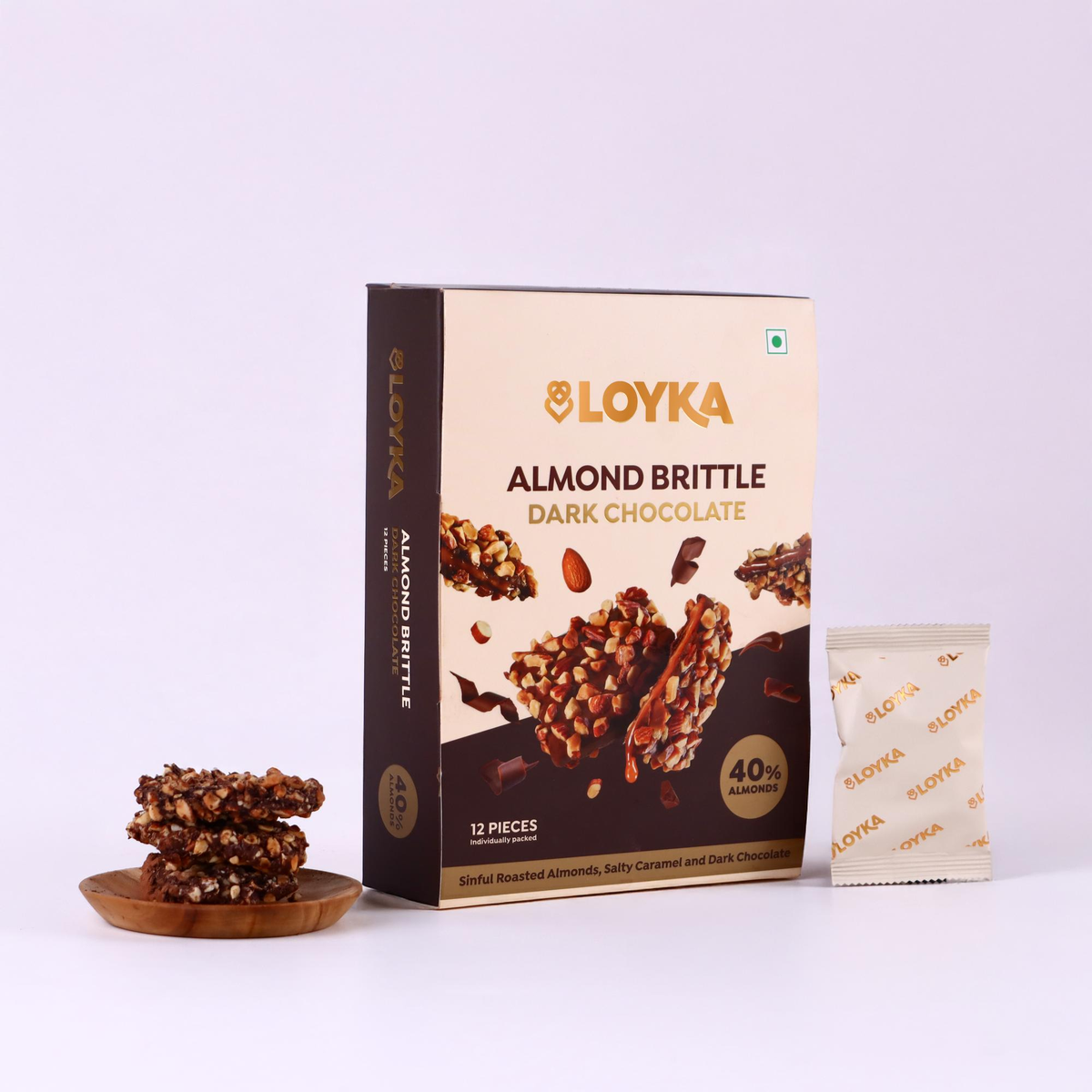 Image 3 of Loyka Almond Brittle Dark Chocolate 12 pcs Box With 46% Ghana Dark Chocolate