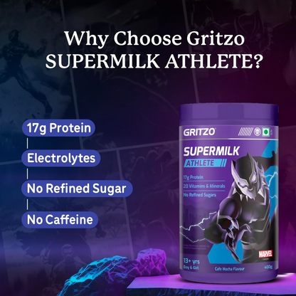 Image 9 of Gritzo SuperMilk Athlete Black Panther (13+y Boy & Girl), 17g Protein Powder (Cafe Mocha)