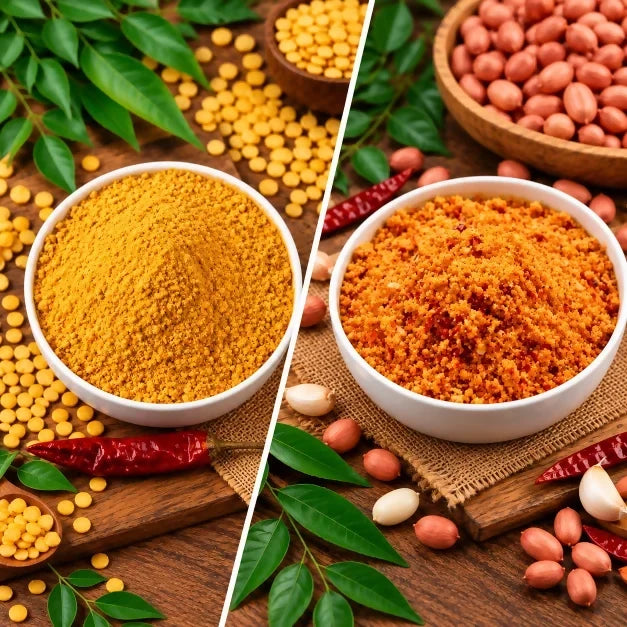 Image 1 of combo for the product Tenali Ruchulu Podi Combo: Palli Podi + Kandi Podi