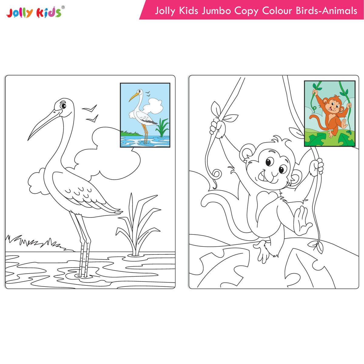 Image 8 of Jolly Kids Jumbo Copy Colouring Books for Kids| Fun Colouring Activity Books: Birds, Dinosaurs, Animals & Ocean| Ages 3-10 Years
