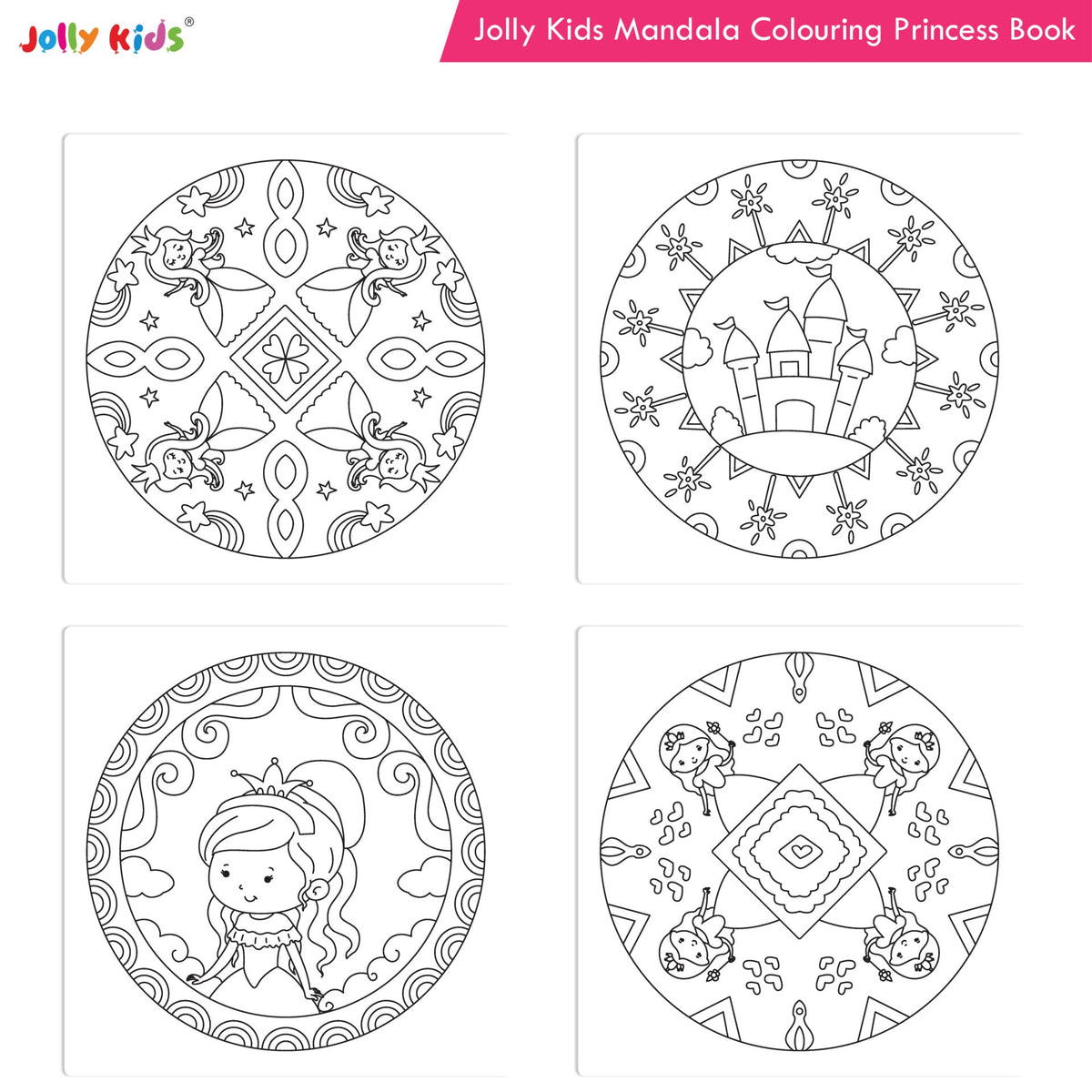 Image 5 of Jolly Kids Mandala Colouring Books Set| Set of 4| Colouring Book: Stress Relieving Designs Flower, Jungle, Princess & Unicorn Colouring Books