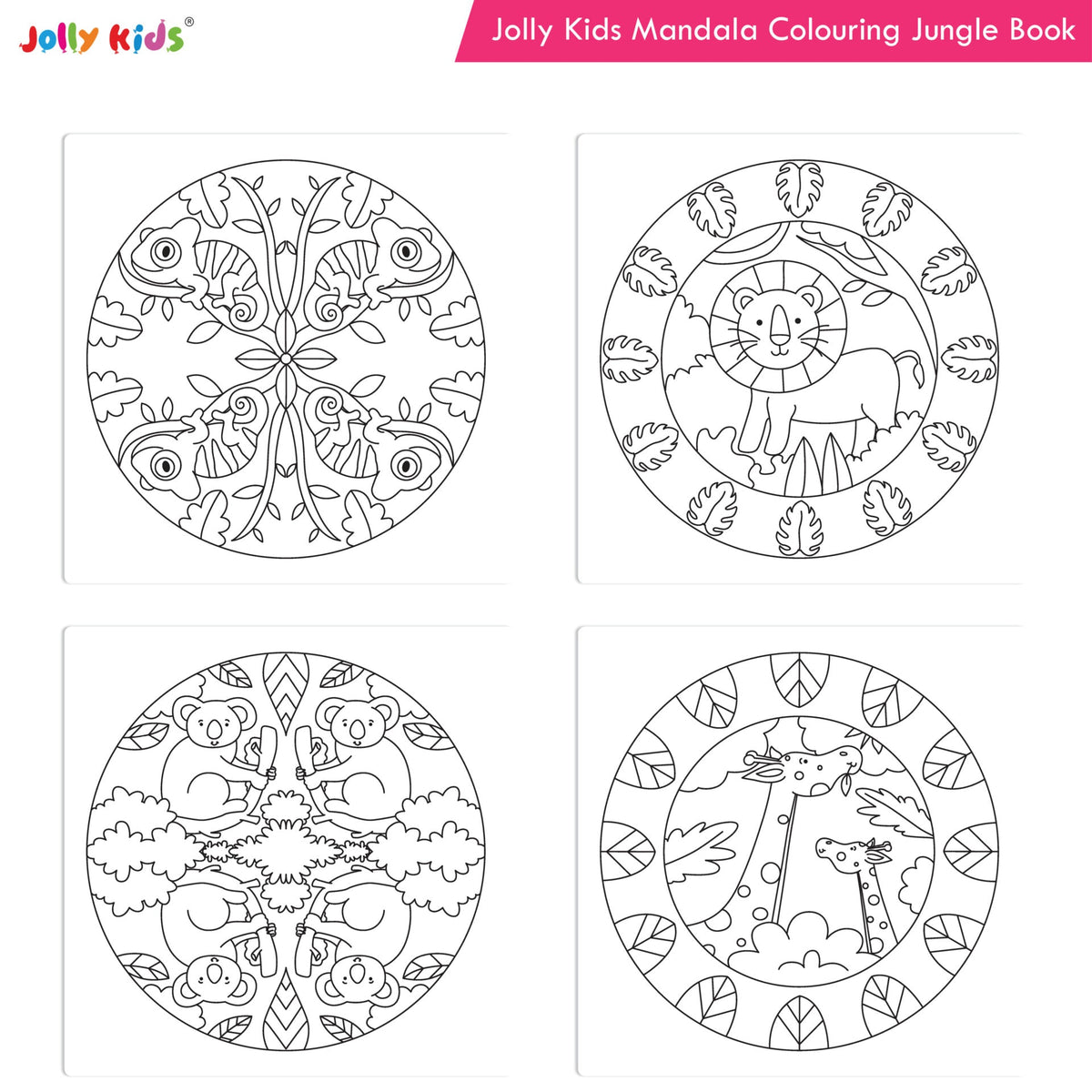 Image 6 of Jolly Kids Mandala Colouring Books Set| Set of 4| Colouring Book: Stress Relieving Designs Flower, Jungle, Princess & Unicorn Colouring Books