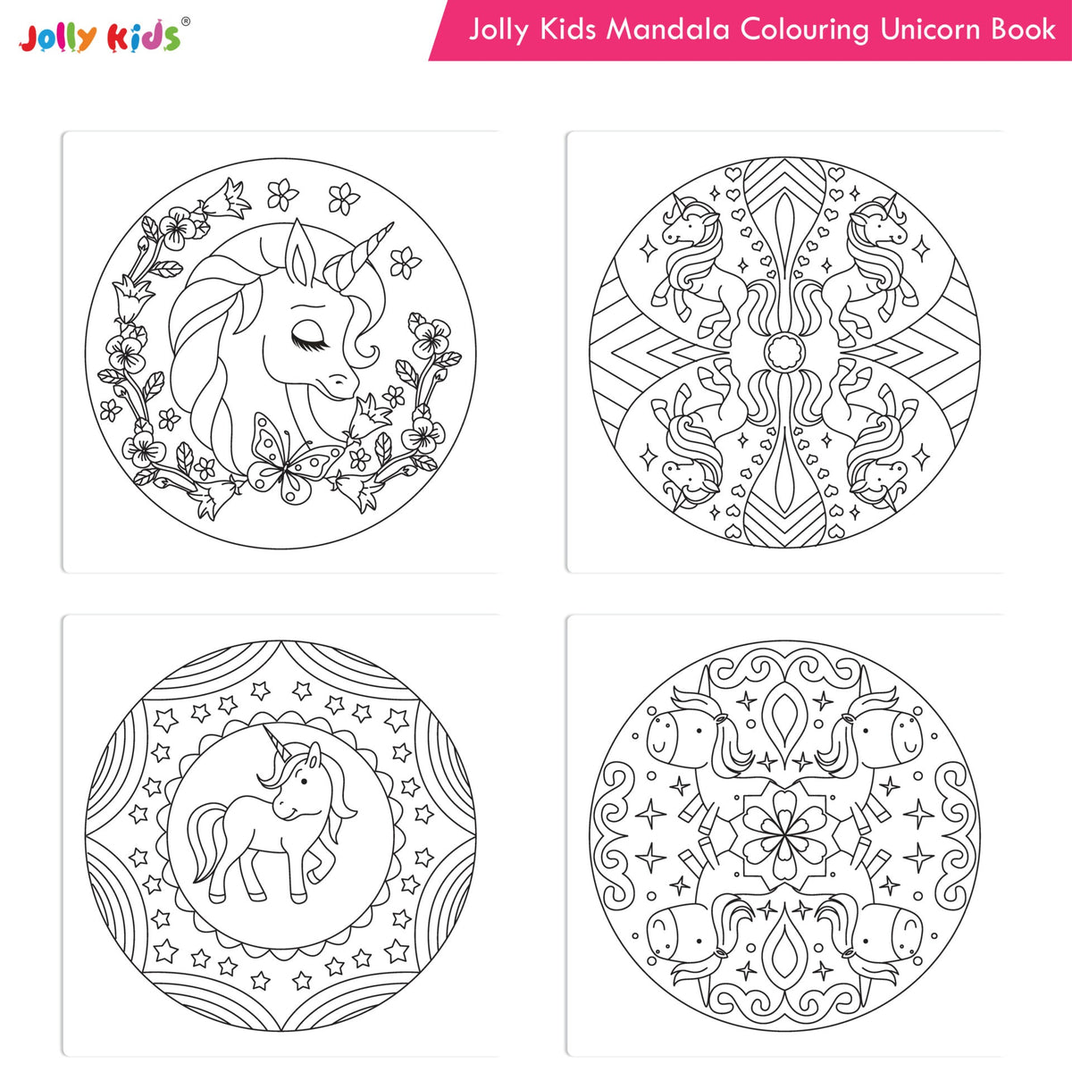 Image 7 of Jolly Kids Mandala Colouring Books Set| Set of 4| Colouring Book: Stress Relieving Designs Flower, Jungle, Princess & Unicorn Colouring Books