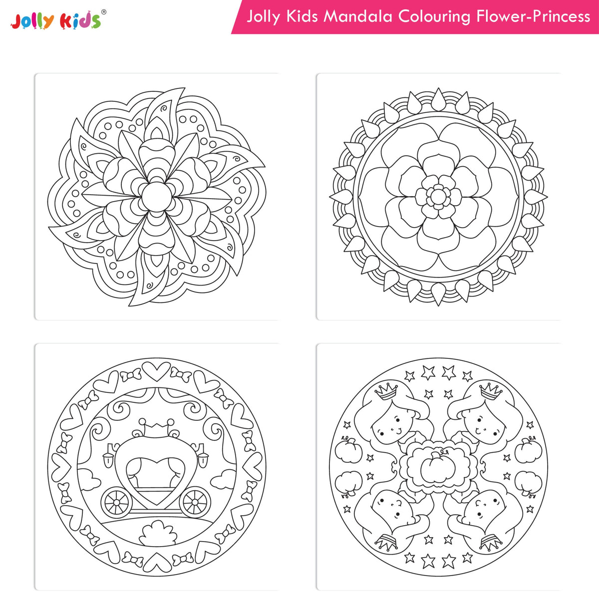Image 8 of Jolly Kids Mandala Colouring Books Set| Set of 4| Colouring Book: Stress Relieving Designs Flower, Jungle, Princess & Unicorn Colouring Books