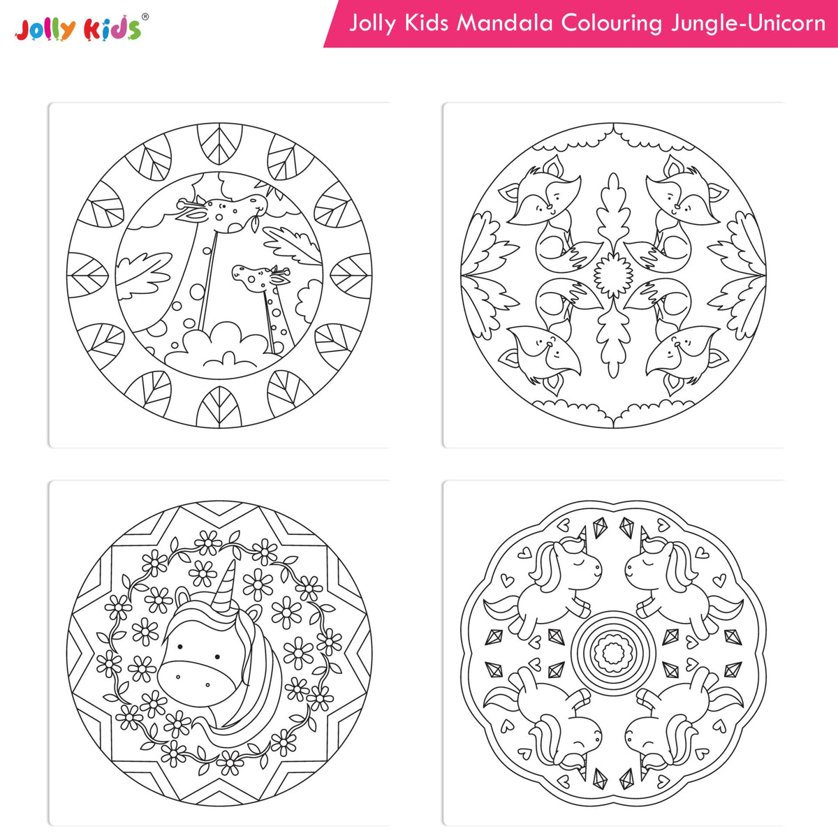 Image 9 of Jolly Kids Mandala Colouring Books Set| Set of 4| Colouring Book: Stress Relieving Designs Flower, Jungle, Princess & Unicorn Colouring Books