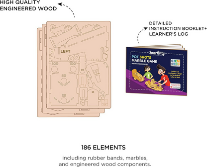 Image 2 of Smartivity Hot Shot Marble 3D Wooden Model Engineering STEM Learning Toy For Kids Ages 6 and Up includes Rubber Bands, Marbles