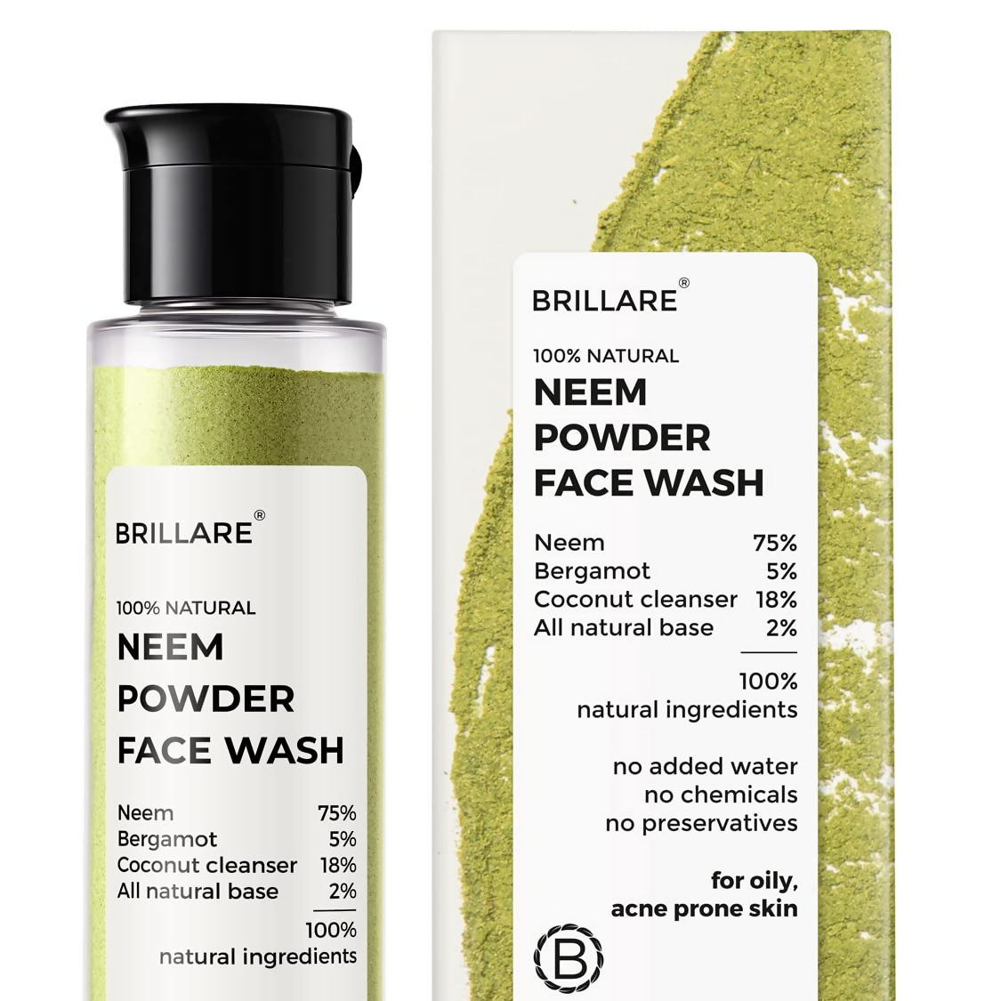 Image 1 of Brillare 100% Natural Neem Powder Facewash For Acne & Pimples Rich with Bergamot