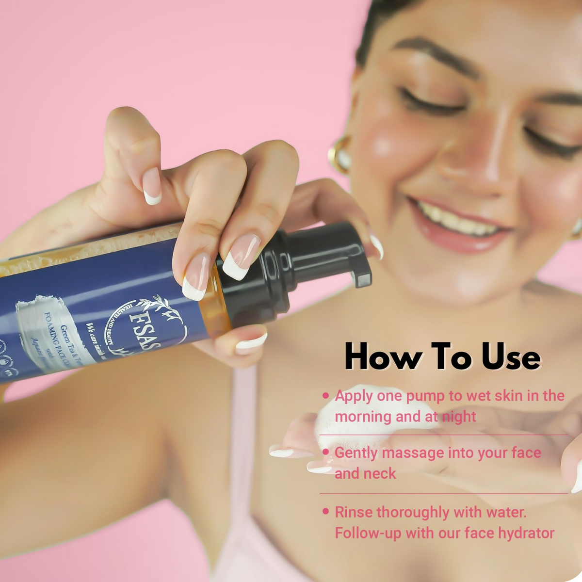 Image 4 of FSAS Health and Beauty 97% Plant-Derived Green Tea and Turmeric Foaming Face Cleanser