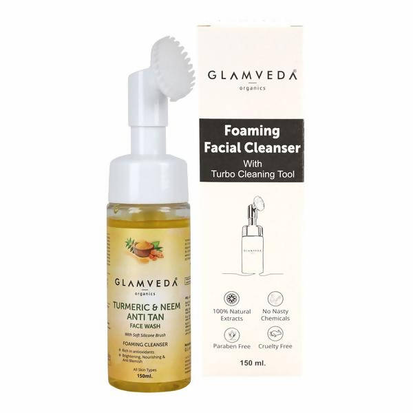 Image 1 of Glamveda Ayurvedic Turmeric & Neem Anti Tan Face Wash With Soft Silicone Brush