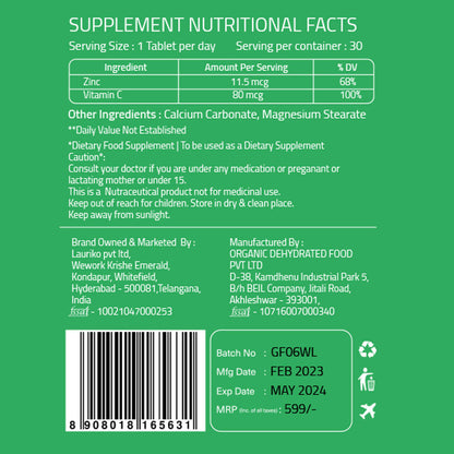 Image 10 of Laurik Plant Based Zinc And Vitamin C Tablets | Supplements Help Iron Absorption And Immune Support For Men And Women