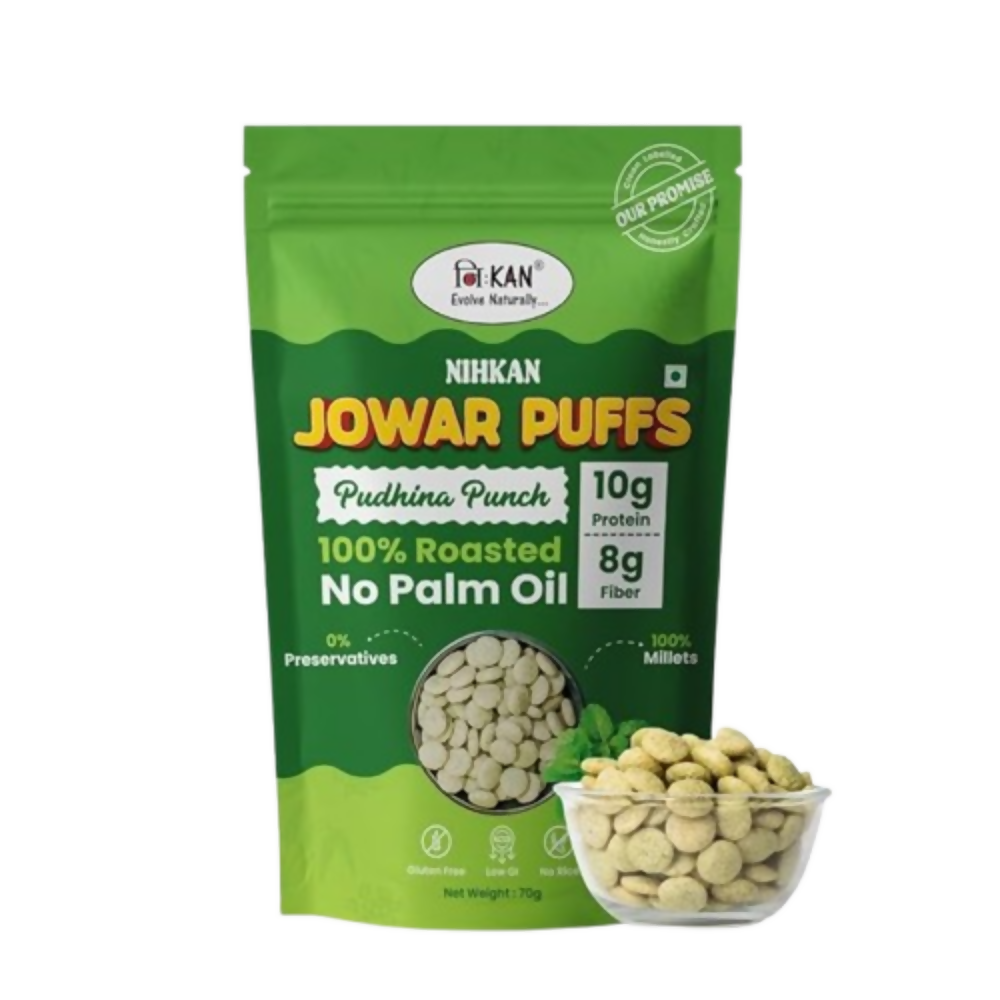 Image 1 of 70 gm / Pack of 1 for the product NIHKAN Roasted High Protein Jowar Puffs - Pudhina Punch Flavour