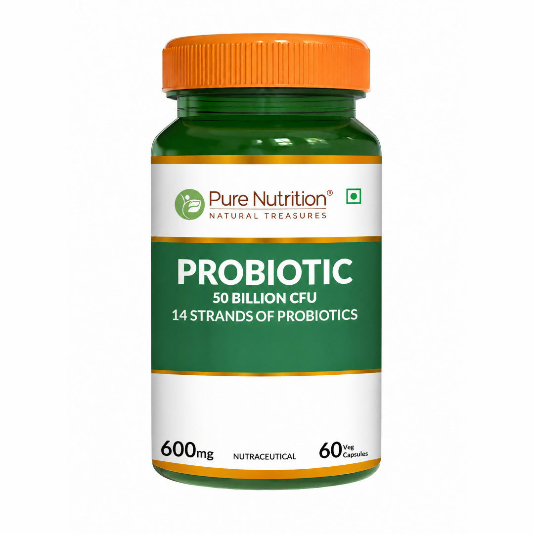 Image 1 of 60 caps for the product Pure Nutrition Probiotic Supplement, 50 Billion CFU, Veg Capsules | 14 Strains of Live Cultures (600mg)