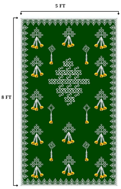 Image 6 of Sri Yagnaa Decoration M 1 – Green Muggu Backdrop Cloth with Flower Hanging Design, 5 x 8 Ft
