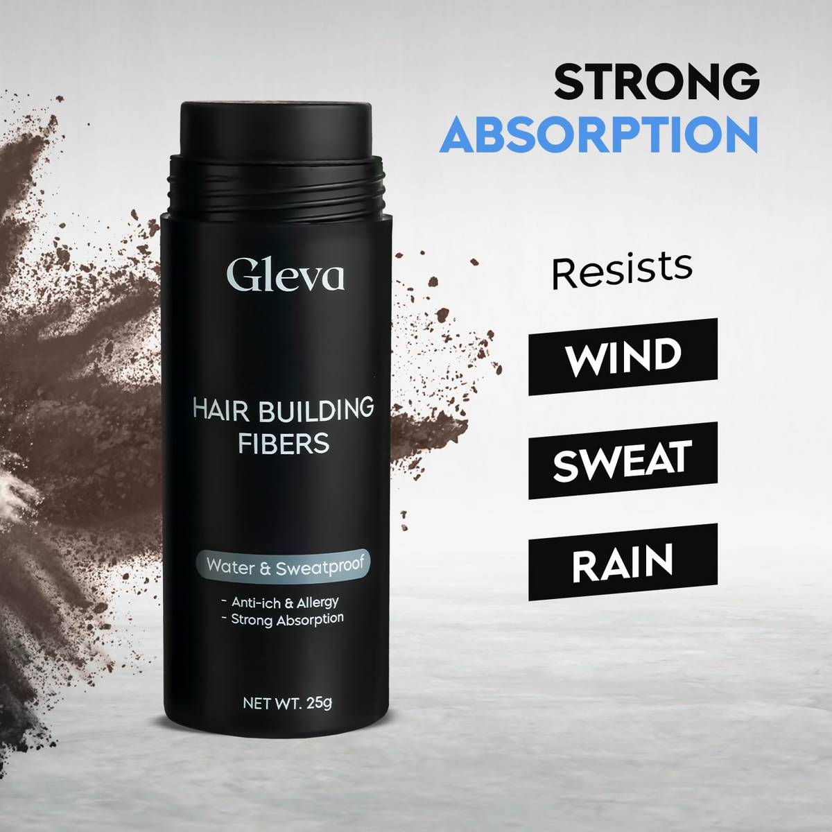 Image 3 of Gleva Hair Hair Building Fibers Hair Powder Thickener - Black