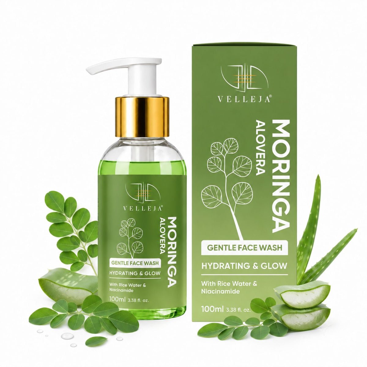 Image 6 of 100 ml / Pack of 1 for the product Velleja Moringa Aloevera Face Wash| Skin Brightening & Hydrating Ayurvedic Gentle Face Wash