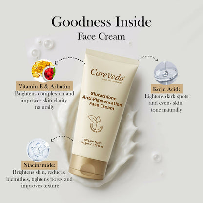 Image 8 of CareVeda Glutathione Skin Care Set of 2 | Face Wash & Cream for Bright, Even-Toned Skin | Anti-Pigmentation, Anti-Dullness & Deep Nourishment | Glow Boost for Men & Women