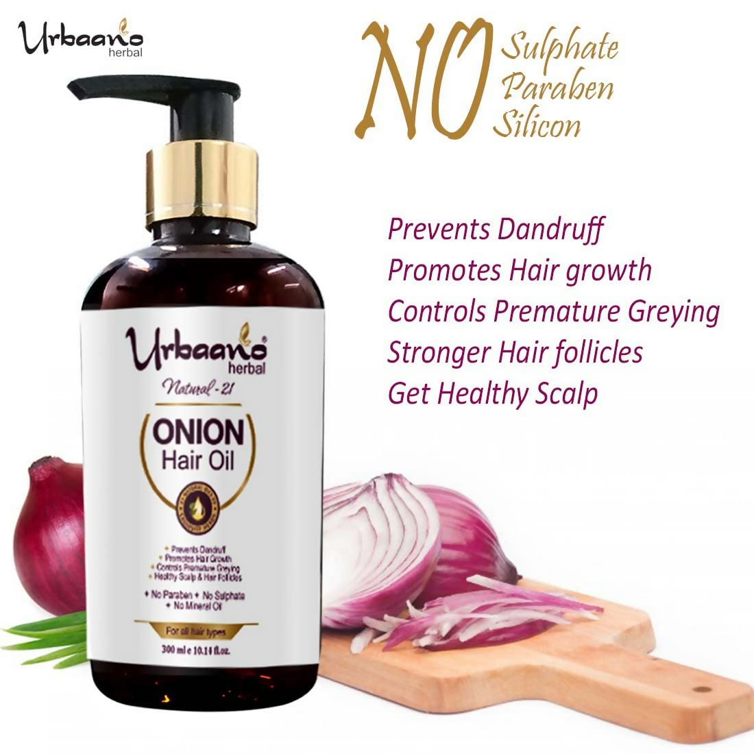 Image 2 of Urbaano Herbal Nourishing Onion Hair Oil & Anti Hairfall Hibiscus Shampoo