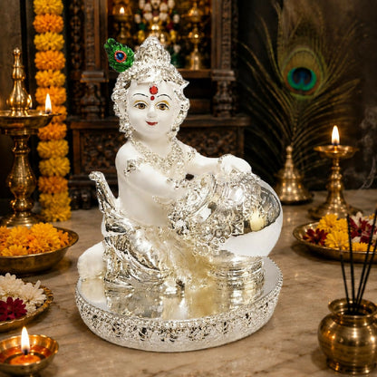 Image 1 of Default Title for the product Gold Art India Silver White Makhan Krishna