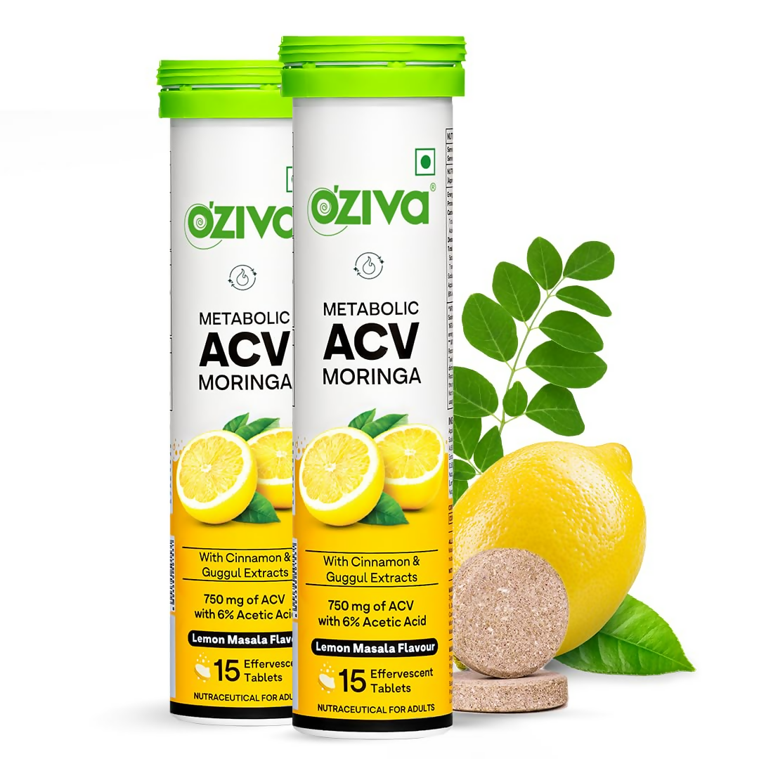 Image 1 of OZiva Metabolic ACV Moringa Effervescent Tablets for Control Cravings - Lemon Masala Flavor
