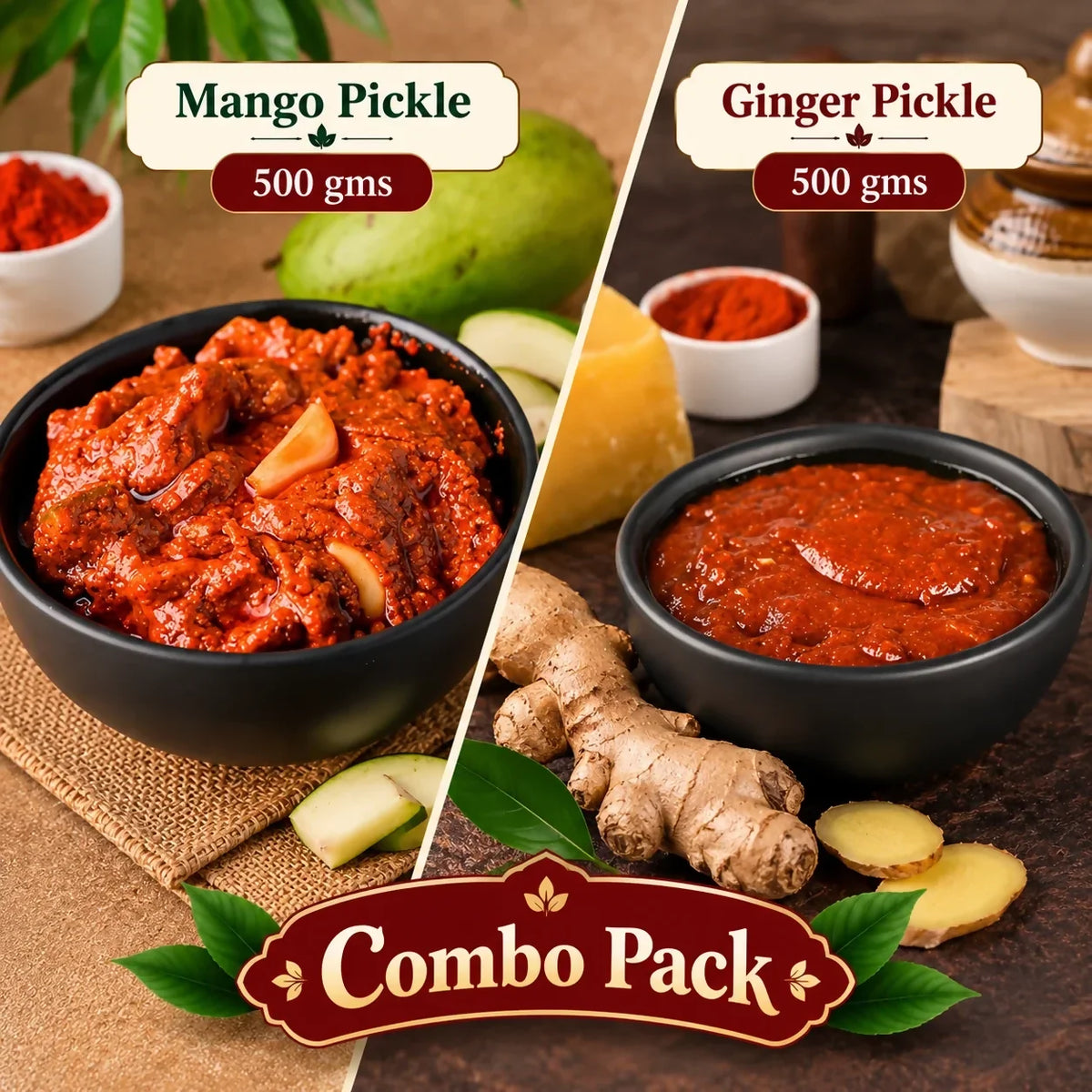 Image 2 of Tenali Ruchulu Pickles Combo: Mango Pickle + Ginger Pickle
