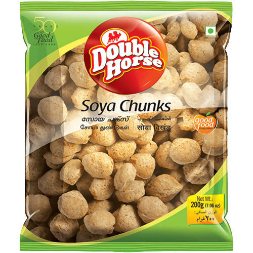 Image 1 of 200 gm / Pack of 1 for the product Double Horse Soya Chunks | Super Soft, Protein Rich, Tender & Juicy Soya Bean Chunks | More Protein, Fat-Free