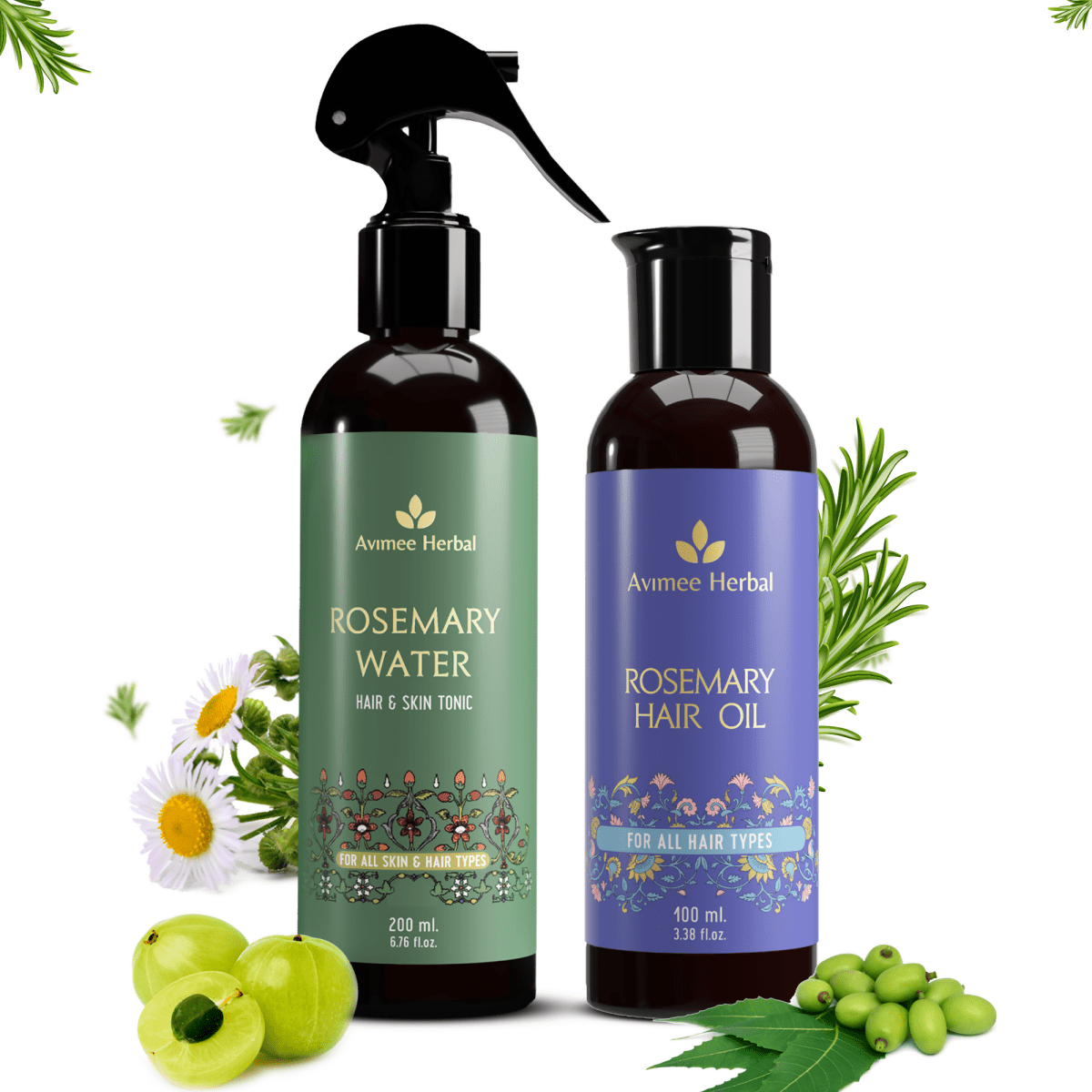 Image 1 of Avimee Herbal Rosemary Hair Care Routine Combo: Rosemary Water Spray & Rosemary Hair Oil