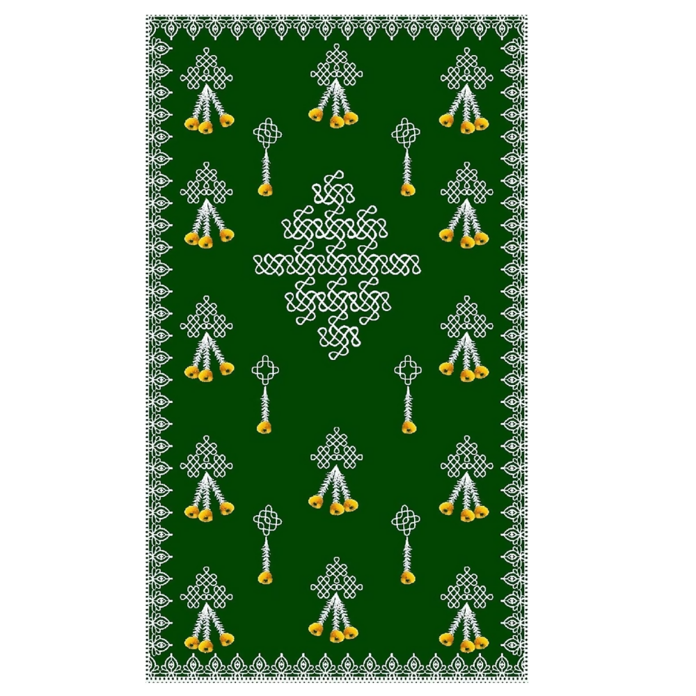Image 1 of Default Title for the product Sri Yagnaa Decoration M 1 – Green Muggu Backdrop Cloth with Flower Hanging Design, 5 x 8 Ft