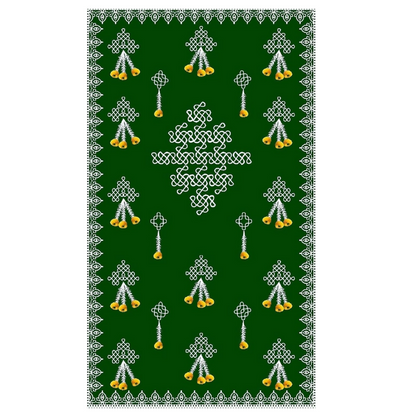 Image 1 of Default Title for the product Sri Yagnaa Decoration M 1 – Green Muggu Backdrop Cloth with Flower Hanging Design, 5 x 8 Ft