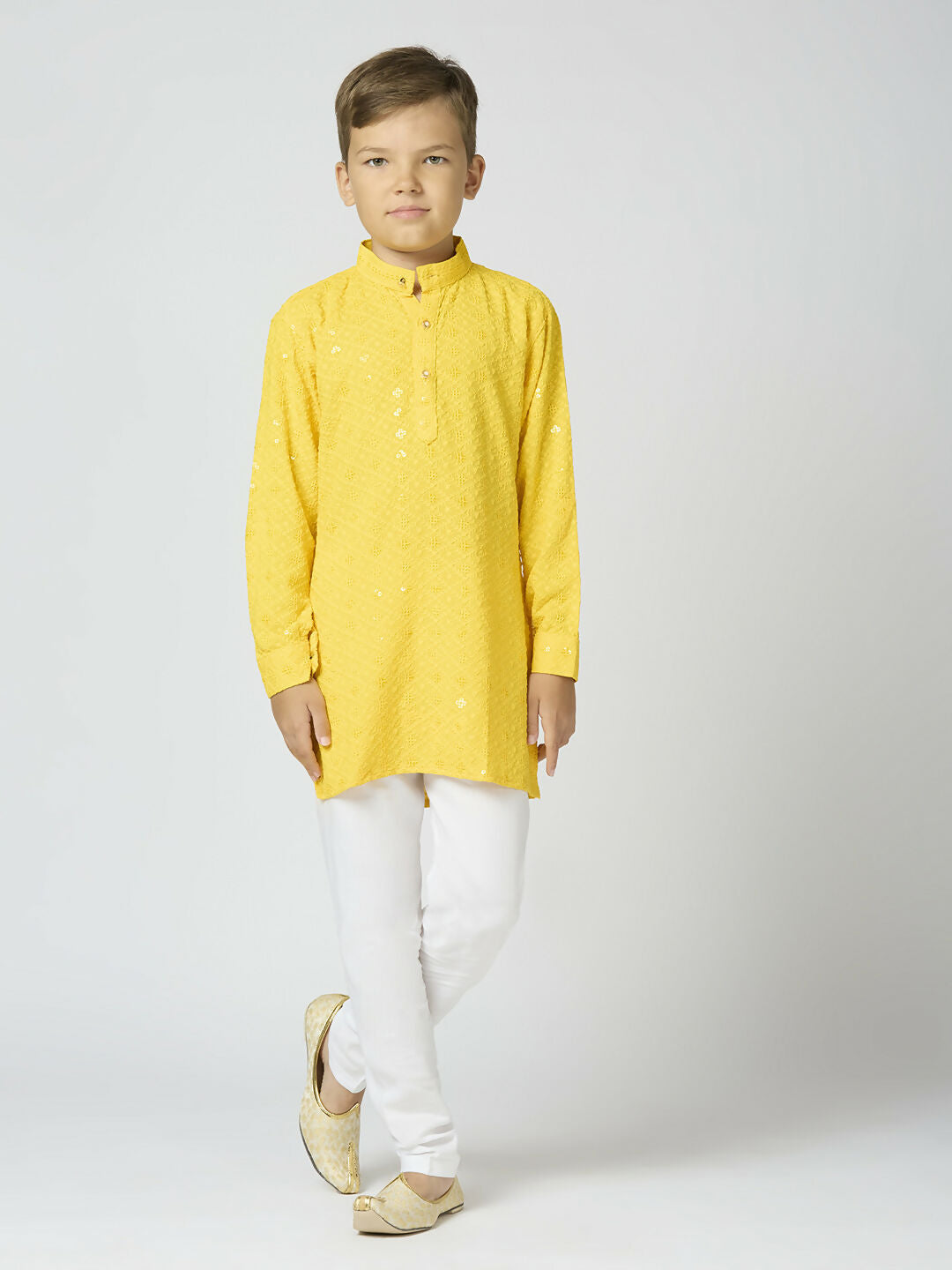 Image 5 of Joban Fashion Kids Island Full Sleeves Cotton Kurta and Pyjama Set with Sequin work - Yellow