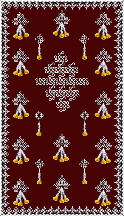 Image 2 of Sri Yagnaa M 2 – Dark Chocolate Muggu Backdrop Cloth with Flower Hanging, 5 x 8 Ft