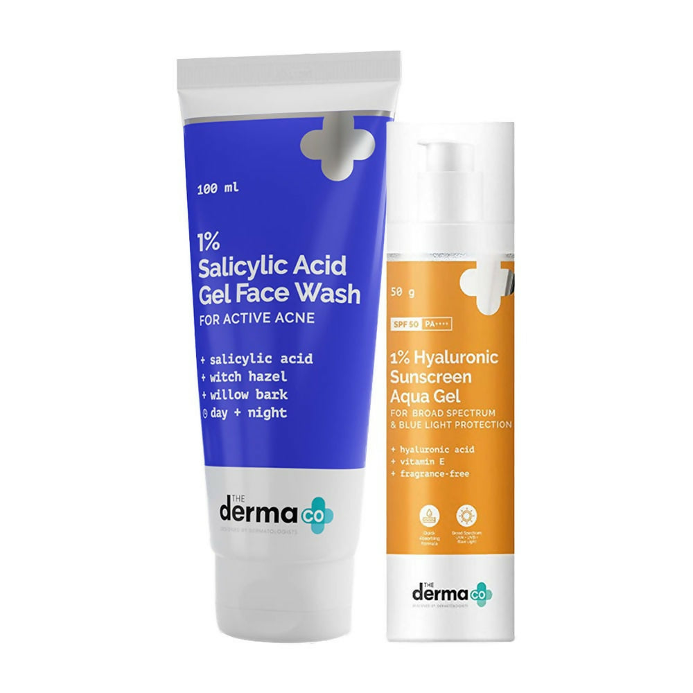 Image 1 of combo for the product The Derma Co 1% Hyaluronic Sunscreen & 2% Salicylic Face Wash Combo