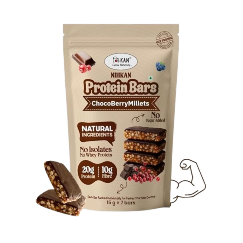Image 1 of 15 gm * 7 bites / Pack of 1 for the product NIHKAN Choco Berry Millets Protein Mini Bars