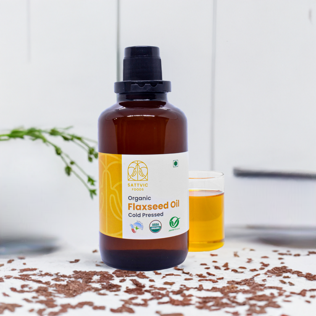Image 2 of Sattvic Foods Flaxseed Oil | Rich in Omega-3 | Organic & Cold Pressed