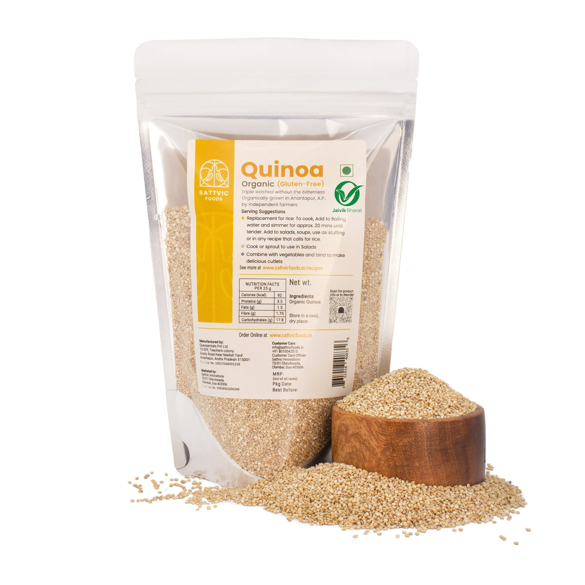 Image 10 of 1.1 kg for the product Sattvic Foods Organic Quinoa |  Gluten-free | Low Glycemic Index