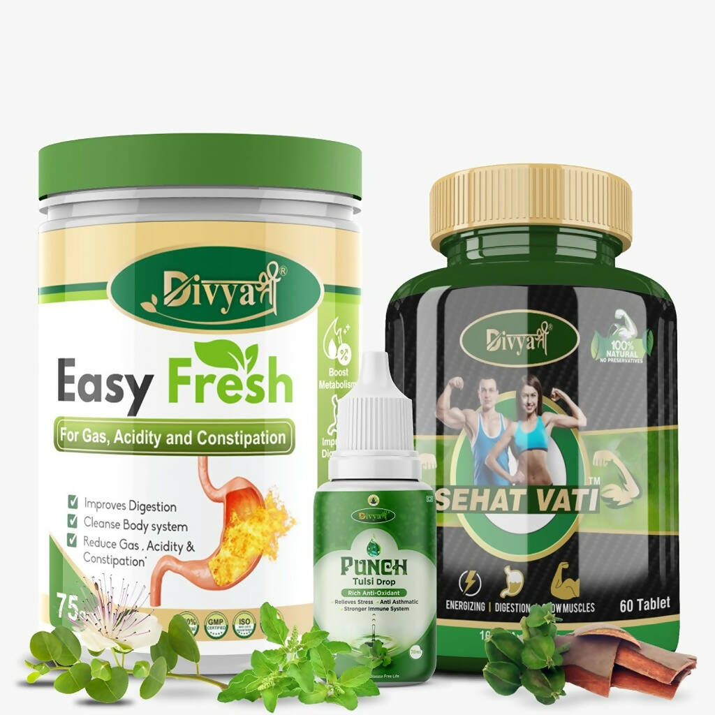 Image 1 of Combo for the product Divya Shree Sehat Vati Capsule, Easy Fresh Powder & Punch Tulsi Drop Combo