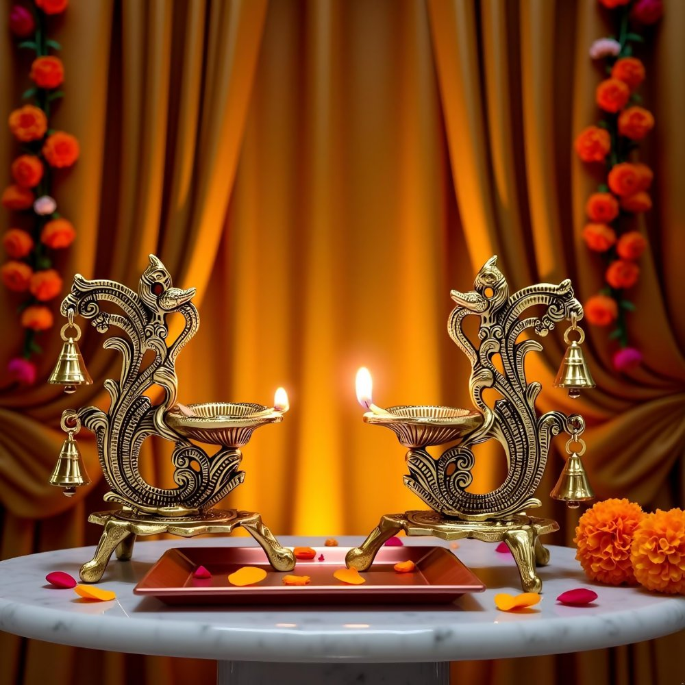 Image 8 of Saudeep India Oxidized Metal Diya for Puja