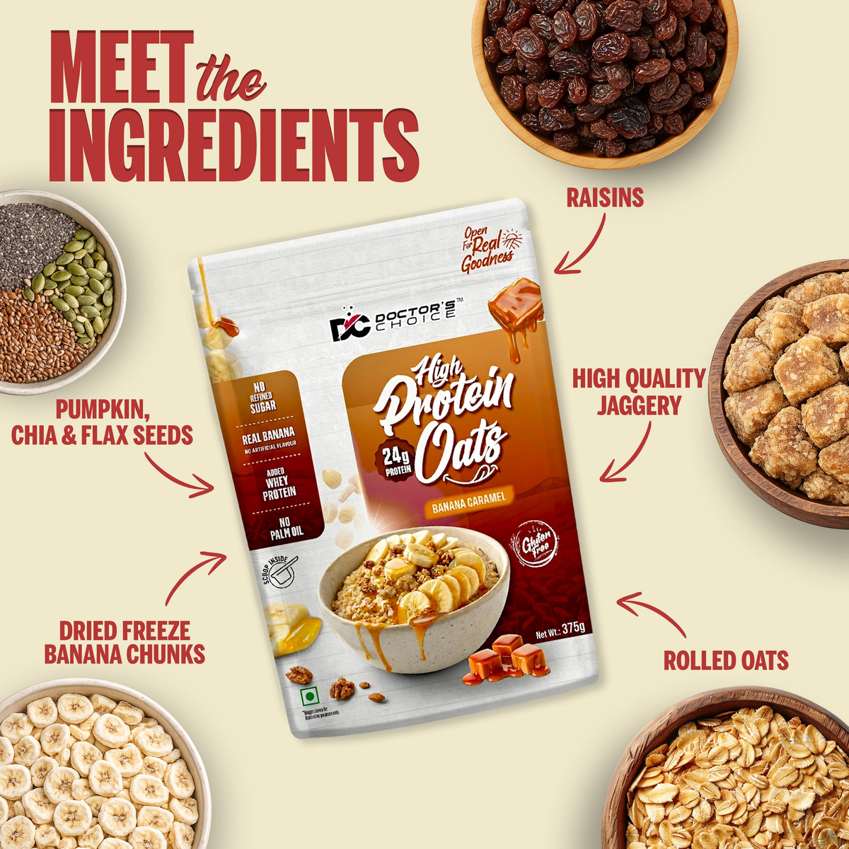 Image 4 of Doctor's Choice Protein Oats (Banana Caramel) 375 GM