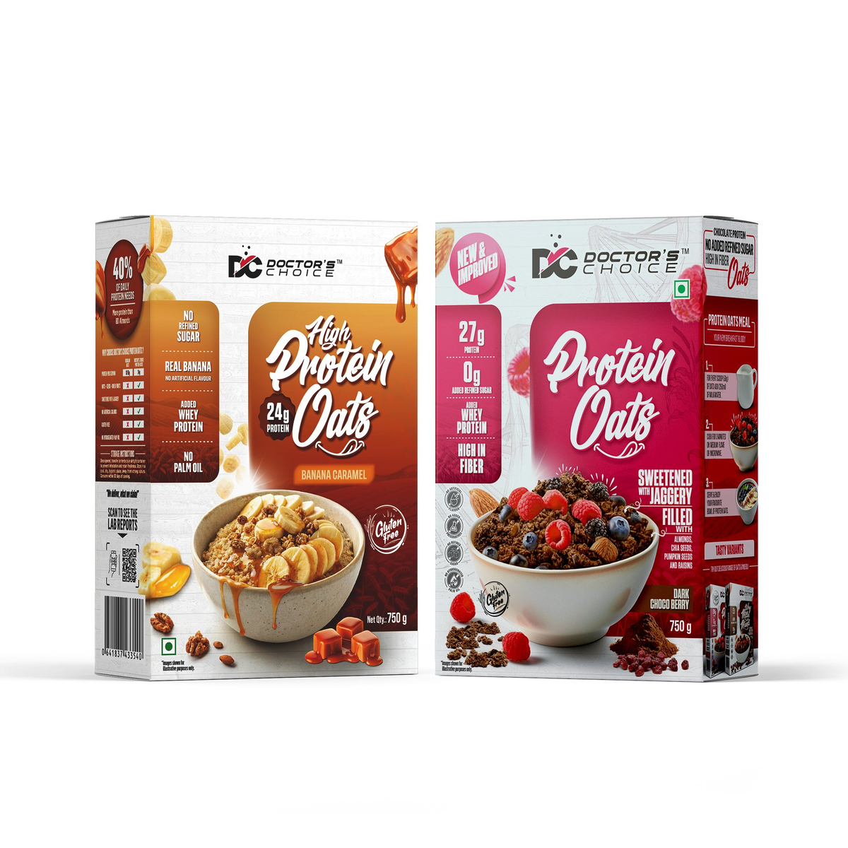 Image 1 of Doctor's Choice Protein Oats Combo – Banana Caramel & Chocolate Protein Oats