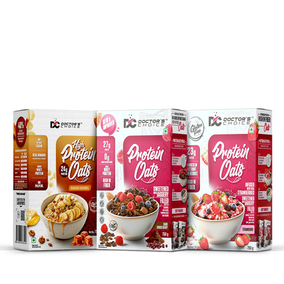 Image 1 of Doctor's Choice Protein Oats Combo – Banana Caramel + Dark Chocoberry + Strawberry (each 750g)